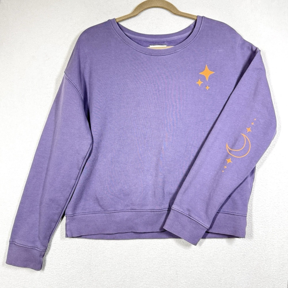 Pact Sweatshirt Women Medium Purple Celestial Moon Stars Organic Cotton Pullover